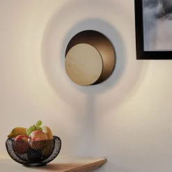 Væglampe Circle i sort med trædekorplade