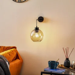 Væglampe Cubus, sort/røggrå, glas, 30 cm høj, E27