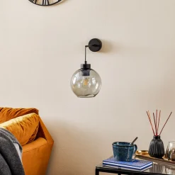 Væglampe Cubus, sort/røggrå, glas, 30 cm høj, E27