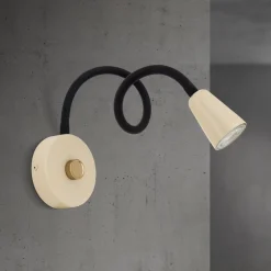 Væglampe Dotty, khaki, fleksibel arm, dæmper, GU10