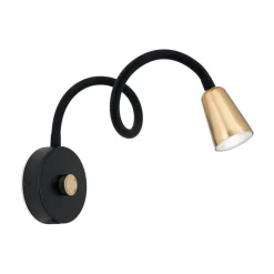 Væglampe Dotty, messingfarvet, fleksibel arm, dæmper, GU10