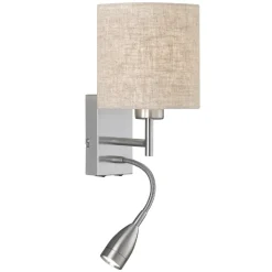 Væglampe Dreamer LED-læselampe nikkel/sandfarvet linned