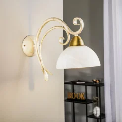 Væglampe Flora, en glasskærm, hvid/messing