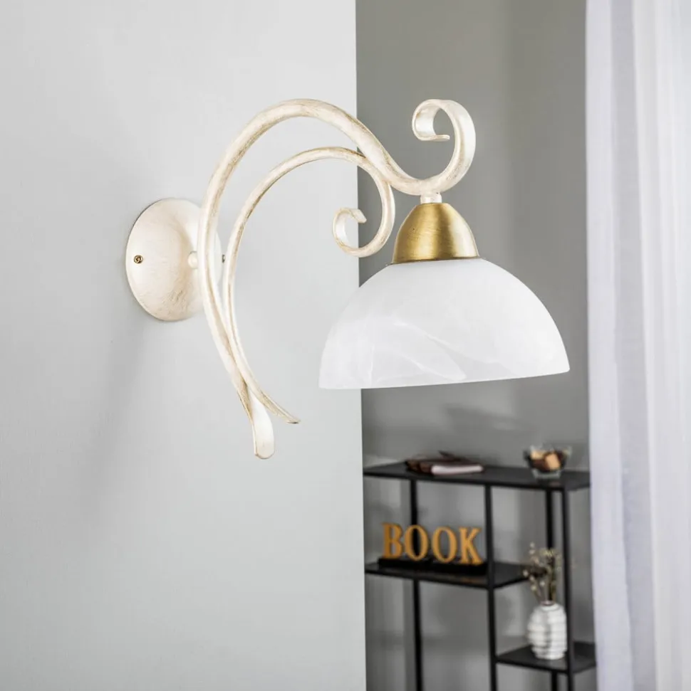 Væglampe Flora, en glasskærm, hvid/messing