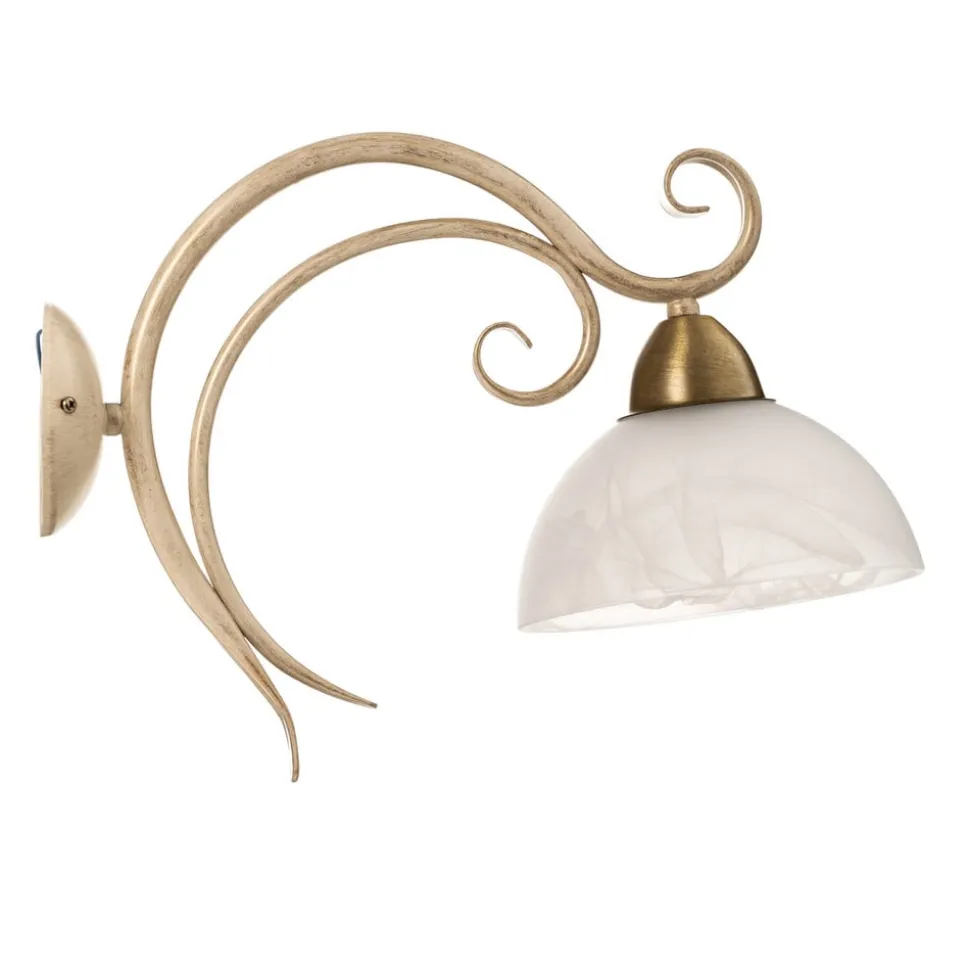 Væglampe Flora, en glasskærm, hvid/messing