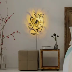 Væglampe Flower Faced, sort, metal, 54 x 34 cm, stik