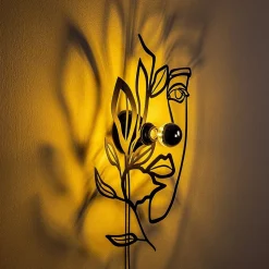 Væglampe Flower Faced, sort, metal, 54 x 34 cm, stik