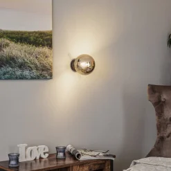 Væglampe Glassy, sort, grafit, glas, E14, Ø 14 cm