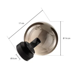 Væglampe Glassy, sort, grafit, glas, E14, Ø 14 cm