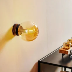 Væglampe Glassy, sort, ravfarvet, glas, E14, Ø 14 cm