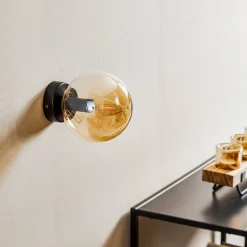 Væglampe Glassy, sort, ravfarvet, glas, E14, Ø 14 cm