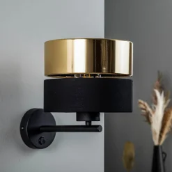 Væglampe Hilton, sort/guld