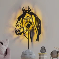 Væglampe Horse, sort, metal, 57 x 41 cm, stikledning