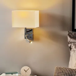 Væglampe Hotel LED, hvid, tekstil, 2 lyskilder, LED-læselampe