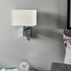 Væglampe Hotel LED, hvid, tekstil, 2 lyskilder, LED-læselampe