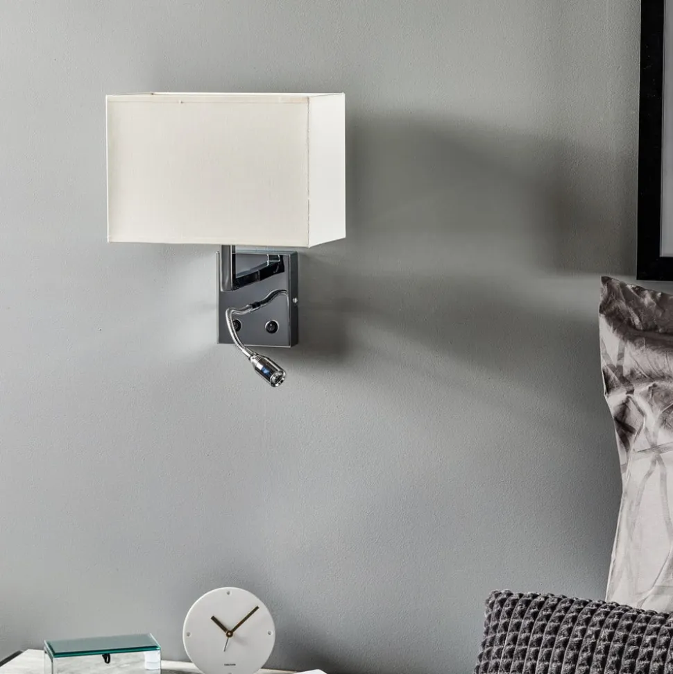 Væglampe Hotel LED, hvid, tekstil, 2 lyskilder, LED-læselampe