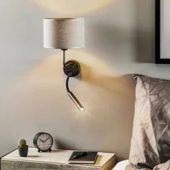 Væglampe Hotel Plus med læselampe, grå