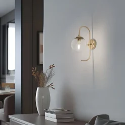 Væglampe Jewel, guldfarvet, glas, højde 36 cm, E14