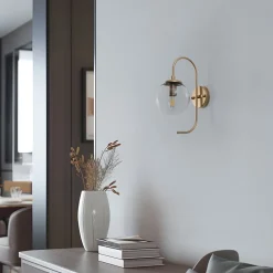 Væglampe Jewel, guldfarvet, glas, højde 36 cm, E14