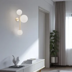 Væglampe Joel, messing/hvid, 3 lyskilder