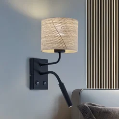 Væglampe Jovin 1 lyskilde med spot, rattan skærm