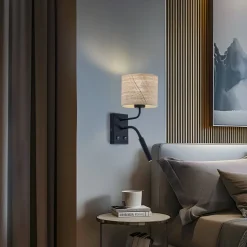 Væglampe Jovin 1 lyskilde med spot, rattan skærm