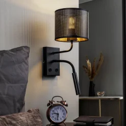 Væglampe Jovin med 1 lyskilde og spot, sort/guld