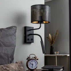 Væglampe Jovin med 1 lyskilde og spot, sort/guld