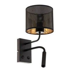 Væglampe Jovin med 1 lyskilde og spot, sort/guld