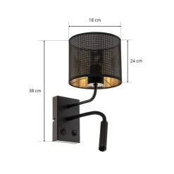 Væglampe Jovin med 1 lyskilde og spot, sort/guld