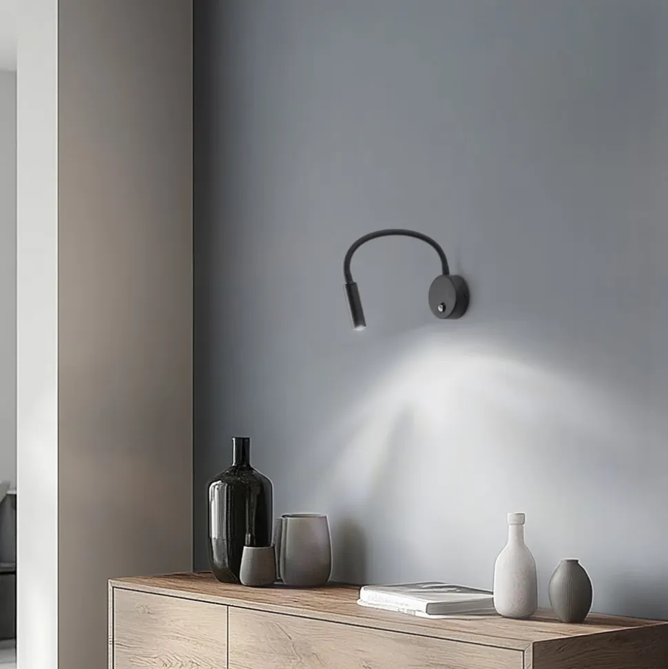 Væglampe Lagos, 45 cm, sort, læselampe, justerbar, G9