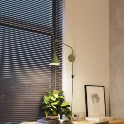 Væglampe LYS, olivengrøn, Ø 14 cm, metal, stik, E14