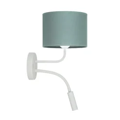 Væglampe med rulle, stof, hvid/sage, læselampe