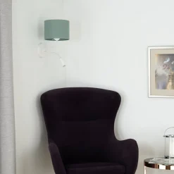 Væglampe med rulle, stof, hvid/sage, læselampe