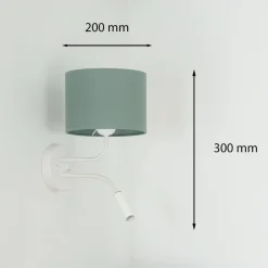 Væglampe med rulle, stof, hvid/sage, læselampe