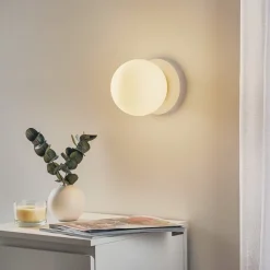 Væglampe Minerva K1, hvid, Ø 15 cm, glas/metal