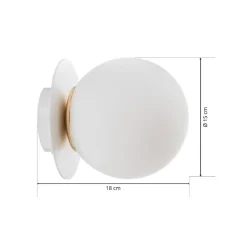 Væglampe Minerva K1, hvid, Ø 15 cm, glas/metal