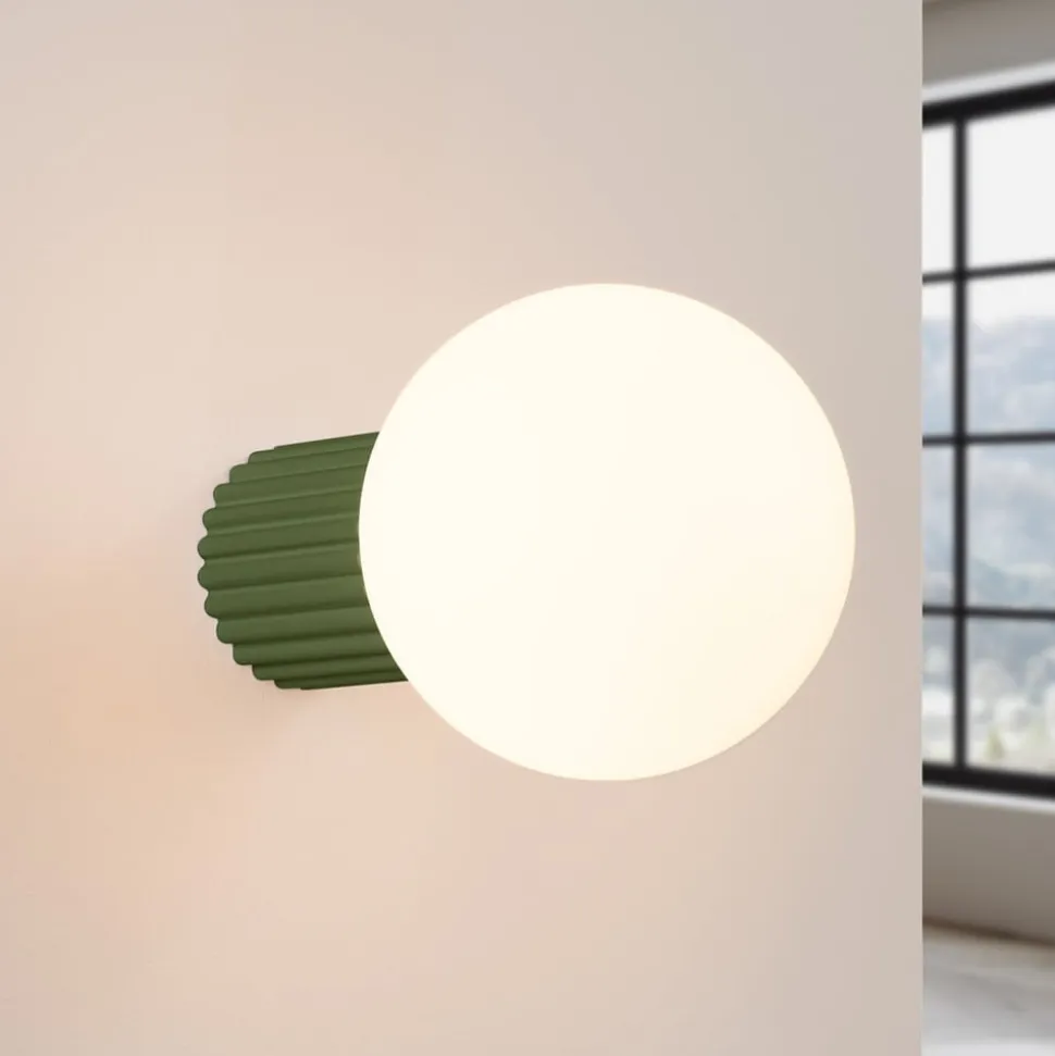 Væglampe ORBI, olivengrøn, glas/metal, Ø 12 cm, IP44, G9