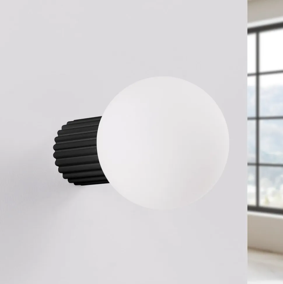 Væglampe ORBI, sort, glas/metal, Ø 12 cm, IP44, G9