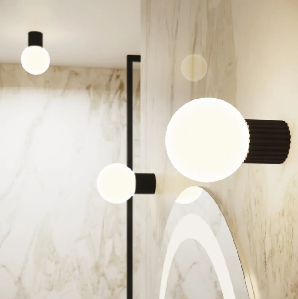 Væglampe ORBI, sort, glas/metal, Ø 12 cm, IP44, G9