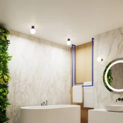 Væglampe ORBI, ultramarin, glas/metal, Ø 12 cm, IP44, G9