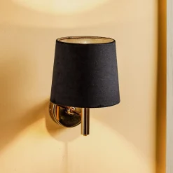 Væglampe Polo, sort/mørk messing