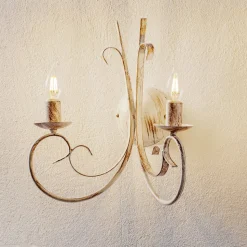 Væglampe Pompei, 2 lyskilder, hvid antik