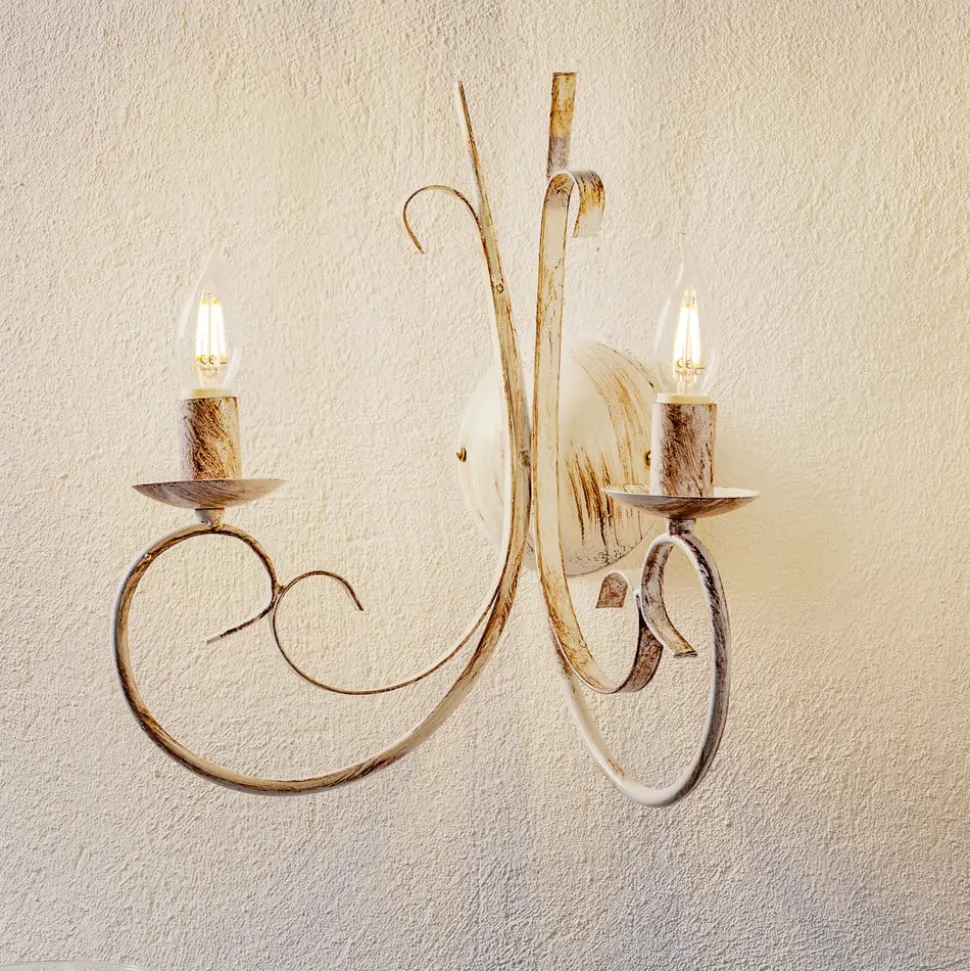 Væglampe Pompei, 2 lyskilder, hvid antik