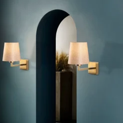 Væglampe Profil, guld/creme, metal/stof, højde 30 cm