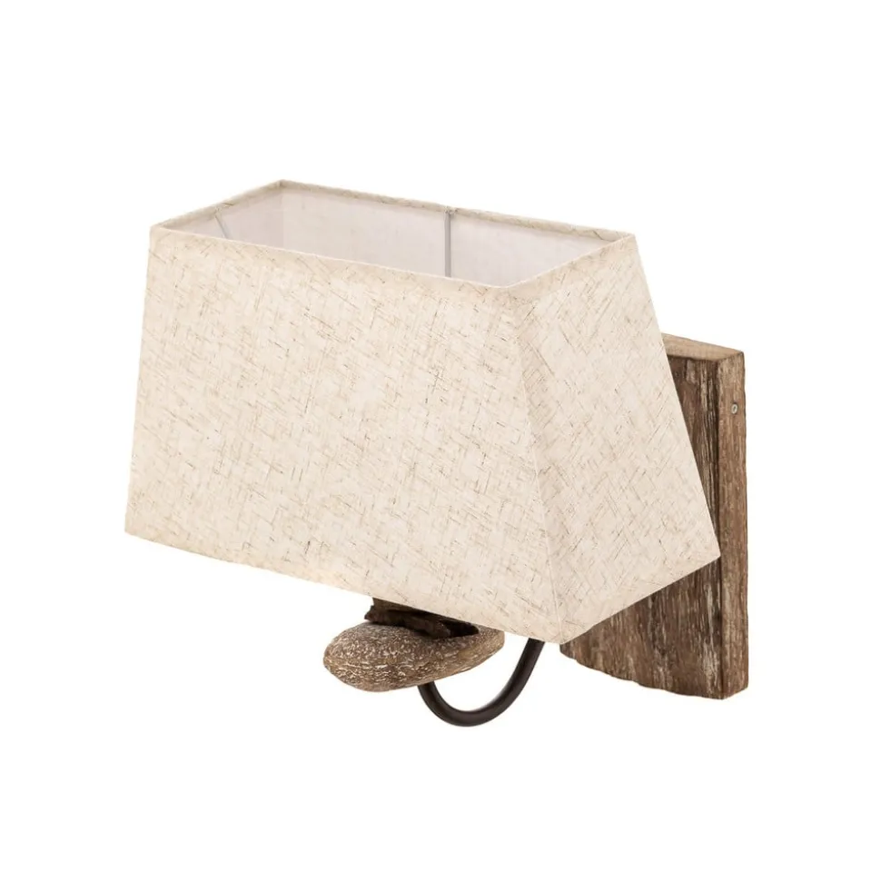 Væglampe Seregon med sten dekoration og stofskærm