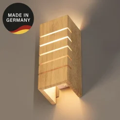 Væglampe Shine-Wood, bredde 10 cm, E14, eg/hvid, træ