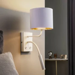 Væglampe Soho, cylindrisk, læselampe hvid/guld