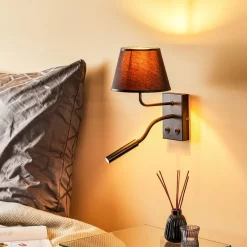 Væglampe Soho, konisk, læselampe sort/guld