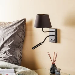 Væglampe Soho, konisk, læselampe sort/guld